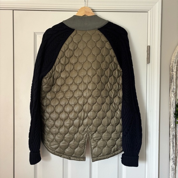 Veronica Beard Marjeti Mixed Media Quilted Bomber Jacket Navy Green S Lambswool - Picture 9 of 9